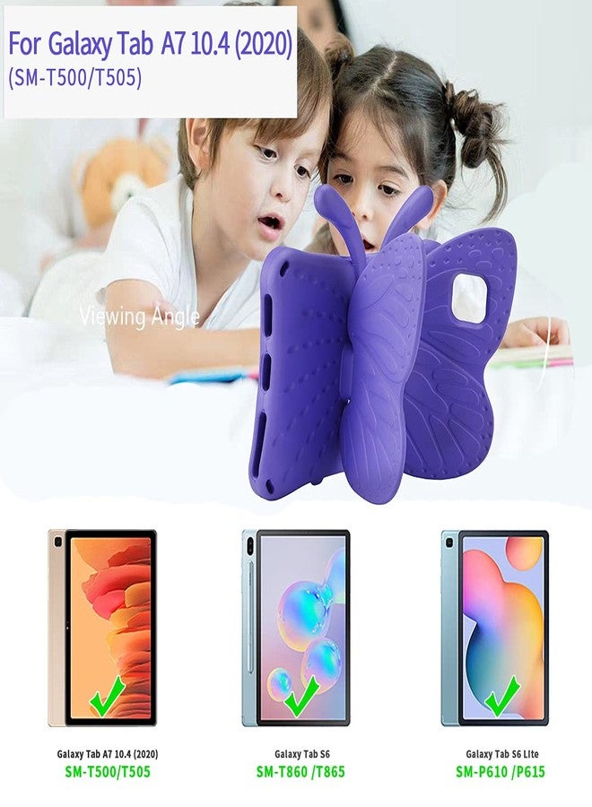 Simicoo جراب Simicoo للأطفال لجهاز Samsung Tab A7 10.4 مع حامل - تصميم فراشة لطيف، مصنوع من مادة EVA المتينة المقاومة للصدمات، شديد التحمل، بنفسجي - Image 2